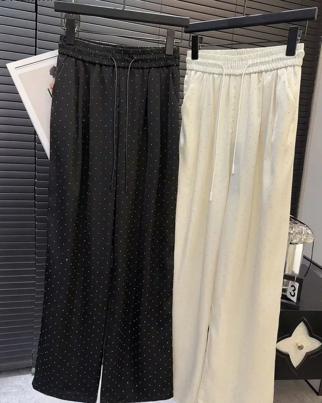 uxury High-Waist Rhinestone Wide-Leg Pants – Elegant Casual 2025