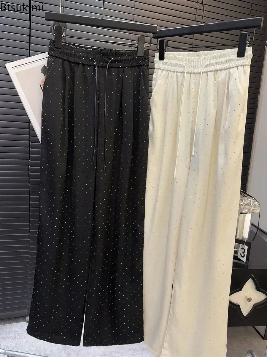 uxury High-Waist Rhinestone Wide-Leg Pants – Elegant Casual 2025