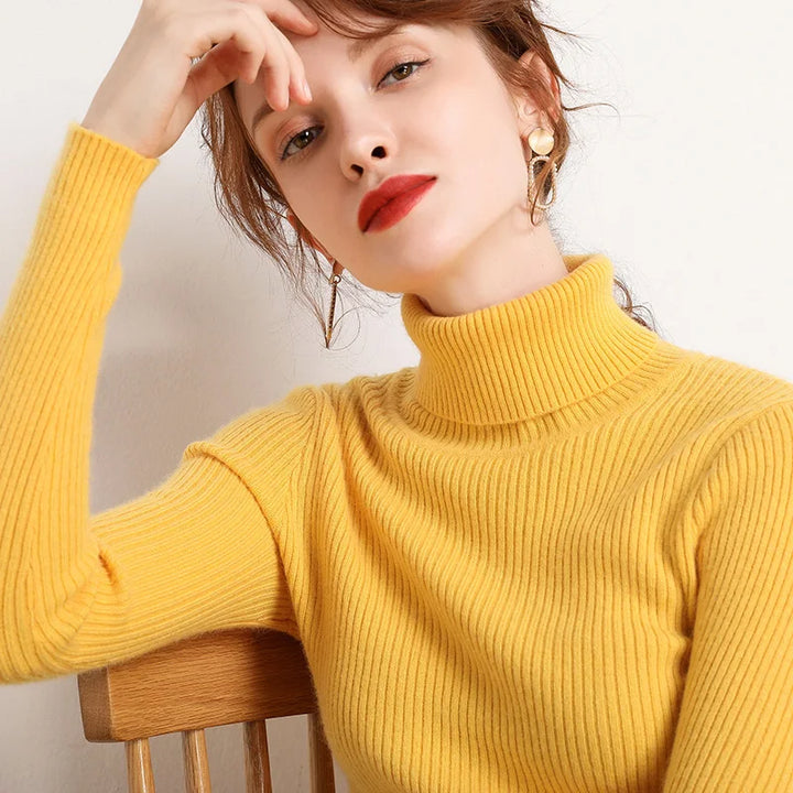 Women's Cashmere Turtleneck Sweater Soft Knit Autumn Winter Top-HighTouch