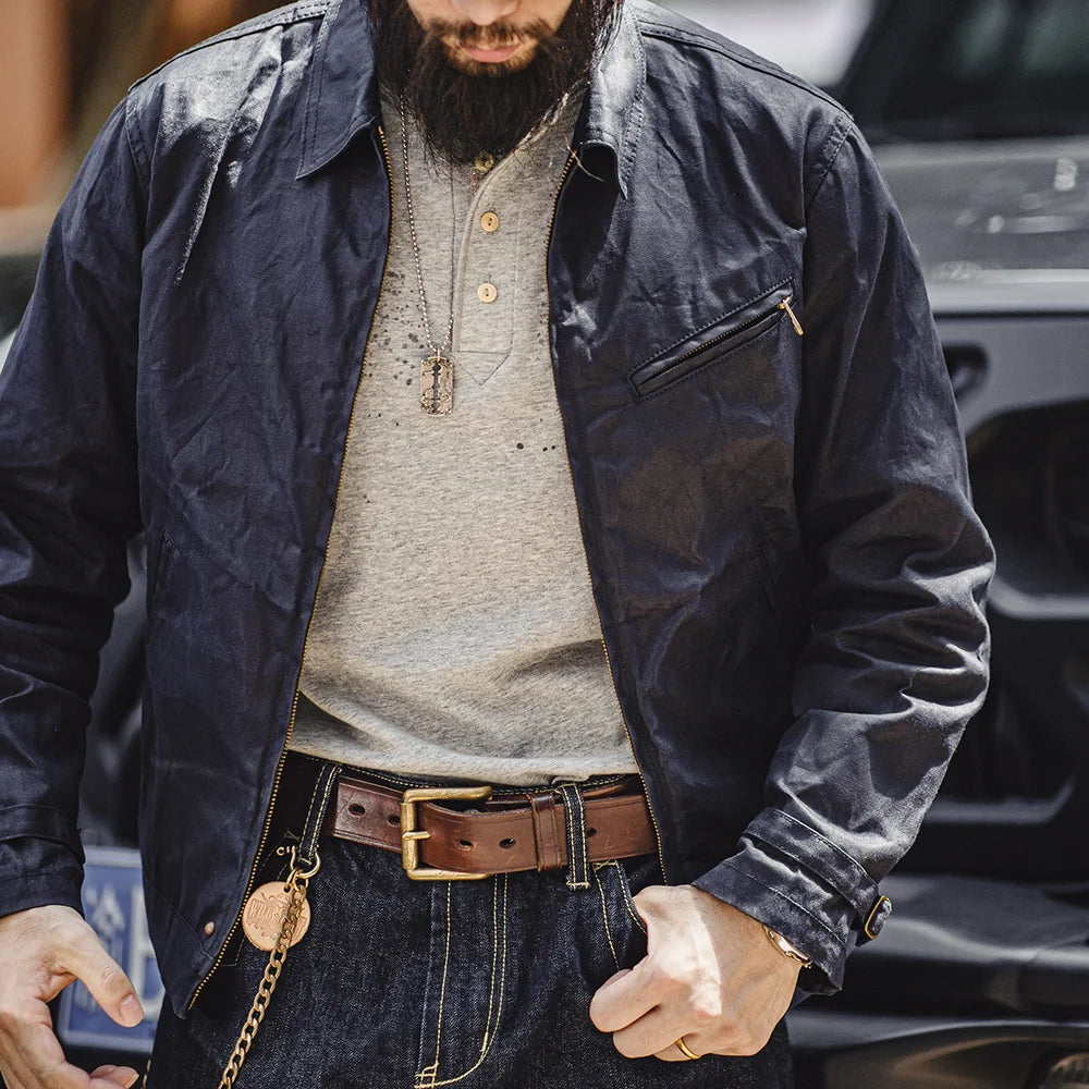 Oil-Waxed Canvas Slim-Fit Jacket Men-HighTouch