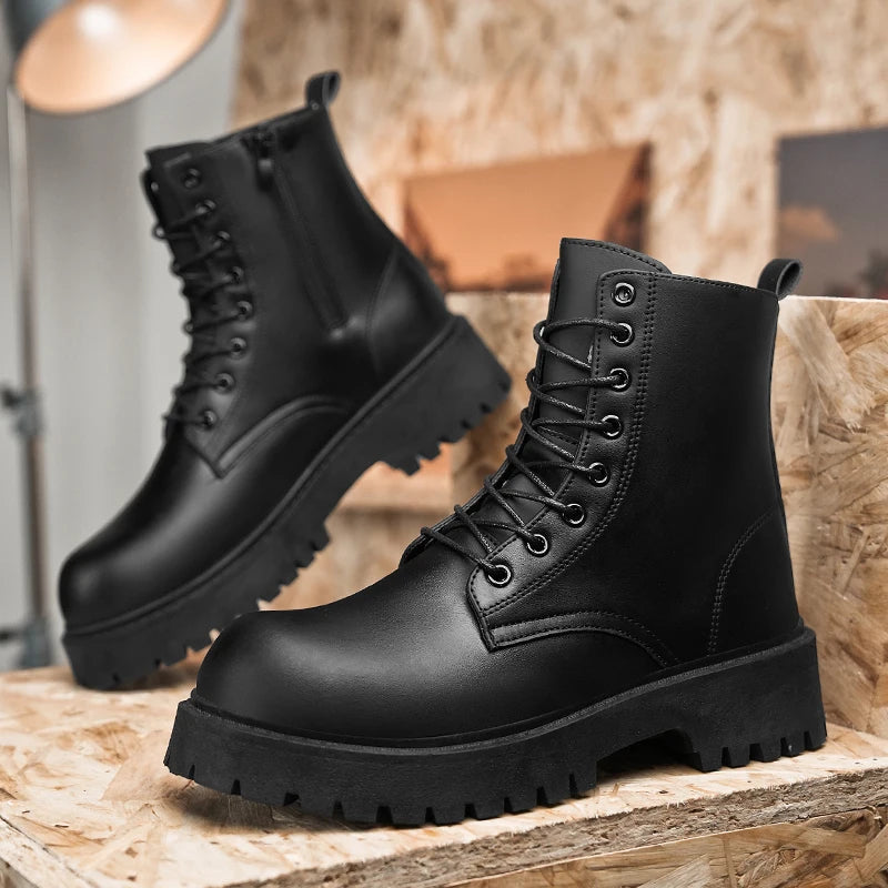 Unisex High-Top Thick-Sole Leather Boots
