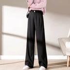 Women High Waist Wool Blend Straight Leg Trousers-HighTouch