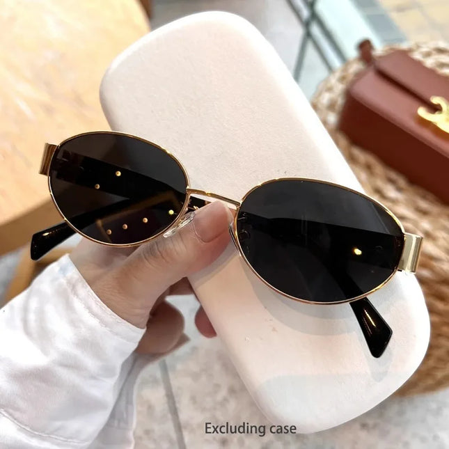 Retro Oval Metal-Frame Sunglasses