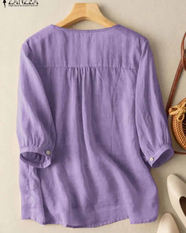 Vintage Lace Crochet Blouse – Elegant 3/4 Sleeve Embroidered Top
