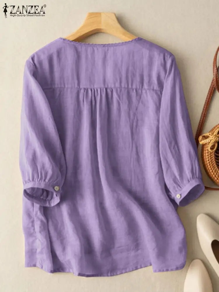 Vintage Lace Crochet Blouse – Elegant 3/4 Sleeve Embroidered Top-HighTouch