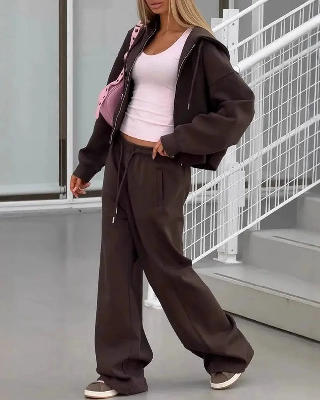 Women's Zip-Up Hoodie & Long Pants Set