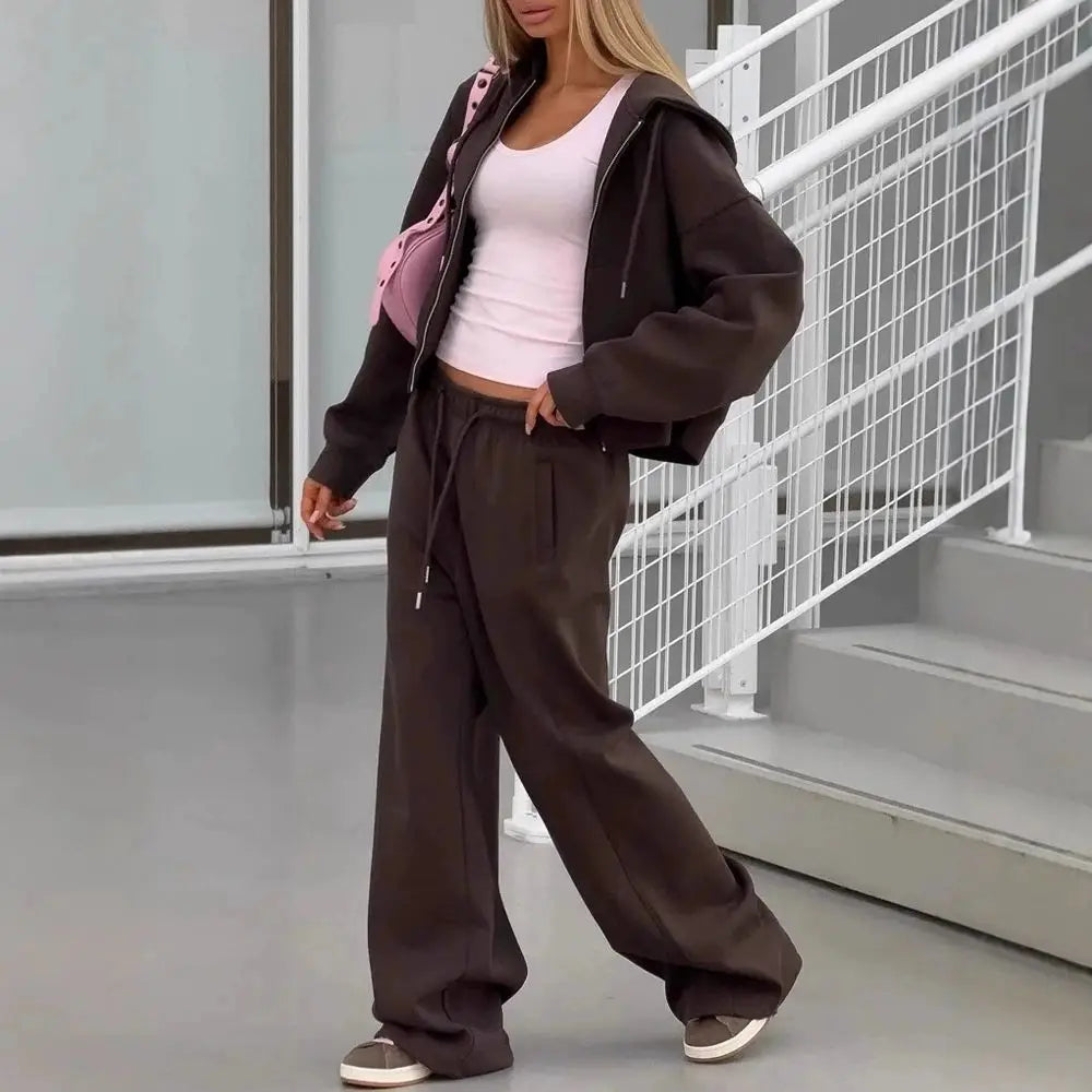 Women's Zip-Up Hoodie & Long Pants Set