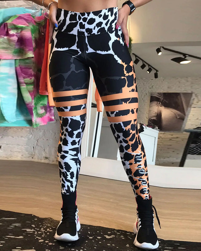 High-Waist Leopard-Stripe 3D Print Leggings – Butt-Lifting