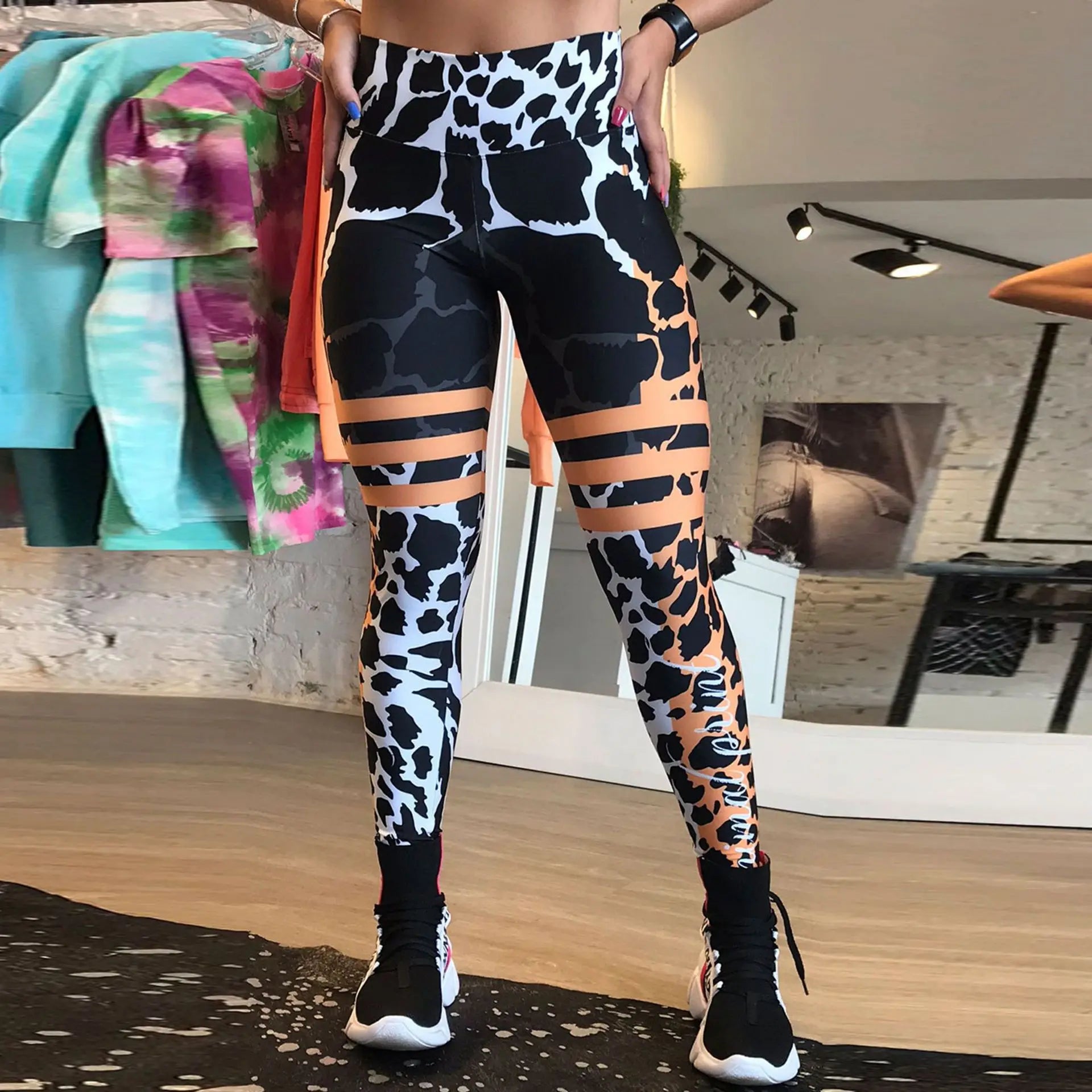 High-Waist Leopard-Stripe 3D Print Leggings – Butt-Lifting