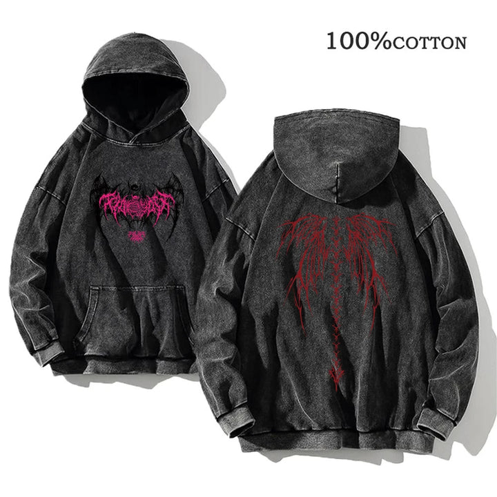 Y2K Washed Hoodies Vintage Cotton Women Men Skull Cross Print Hooded Sweatshirts Oversize Hip Hop Male Pullover Winter Clothes