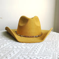 Suede Wide-Brim Western Cowboy Fedora Adjustable Fit-HighTouch