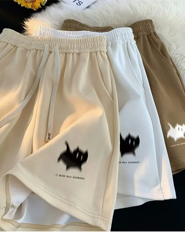 Y2K Oversized Kitten Print Shorts – High-Waist Streetwear Style