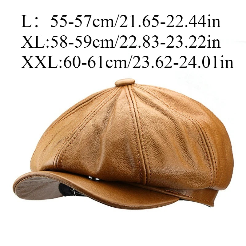Oversize Cowhide Leather Octagonal Newsboy Hat – XXL 62 cm-HighTouch