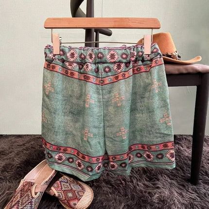 Western Ethnic Resort Style Printed Shorts – Women’s Retro Summer Geometric Bottoms