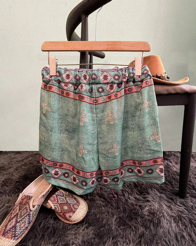 Western Ethnic Resort Style Printed Shorts – Women’s Retro Summer Geometric Bottoms