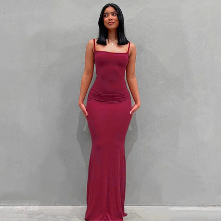 Sexy Spaghetti-Strap Black Trumpet Maxi Dre