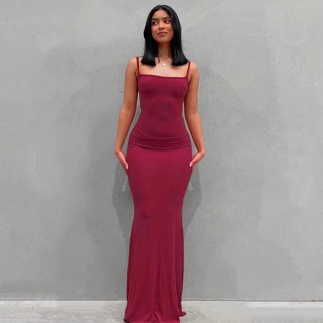 Sexy Spaghetti-Strap Black Trumpet Maxi Dre