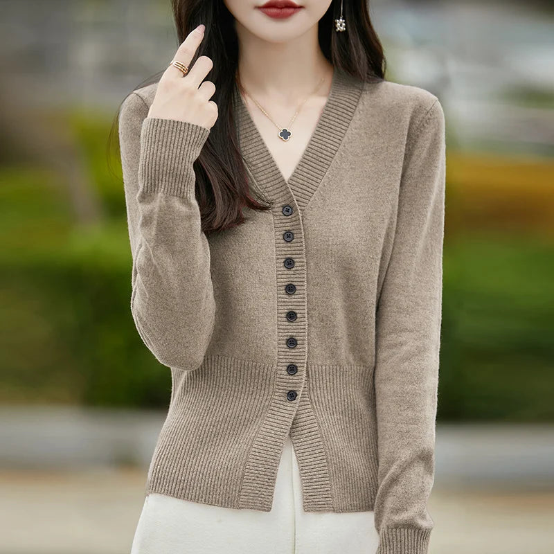 Soft Knit V-Neck Cardigan Sweater for Women-HighTouch