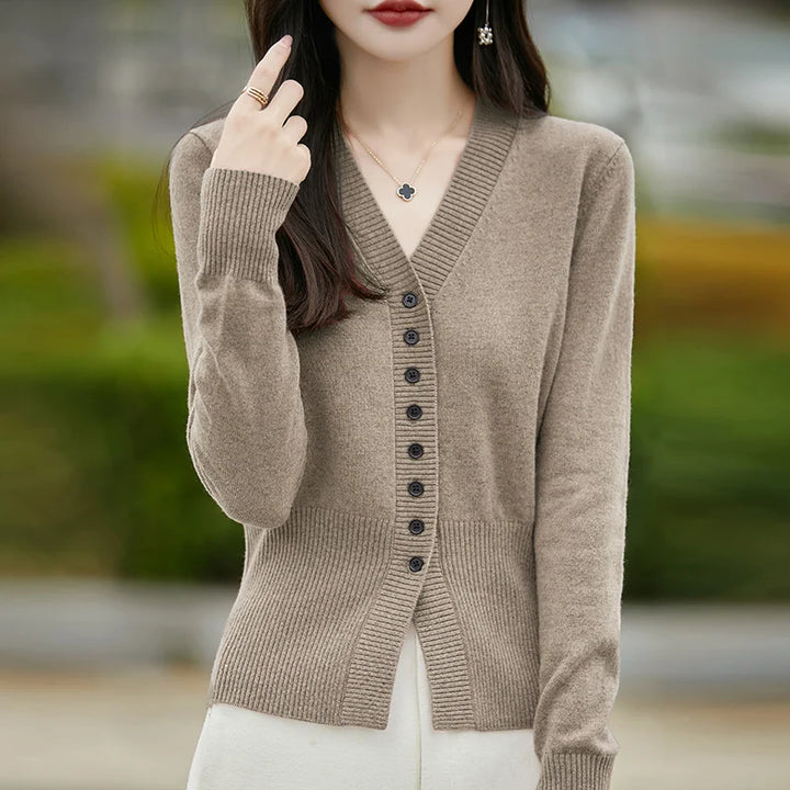 Soft Knit V-Neck Cardigan Sweater for Women-HighTouch
