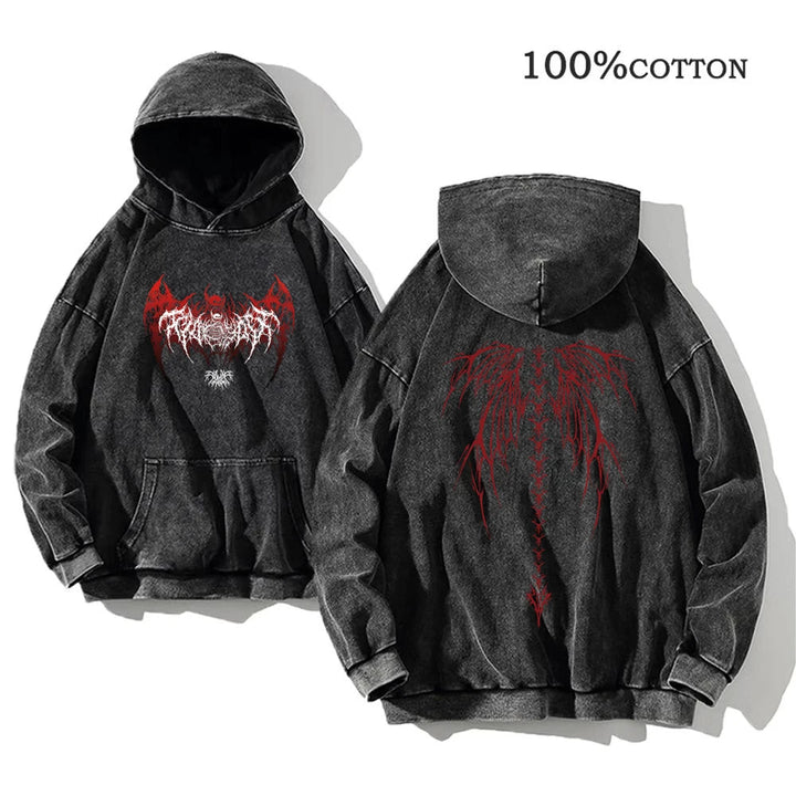 Y2K Washed Hoodies Vintage Cotton Women Men Skull Cross Print Hooded Sweatshirts Oversize Hip Hop Male Pullover Winter Clothes