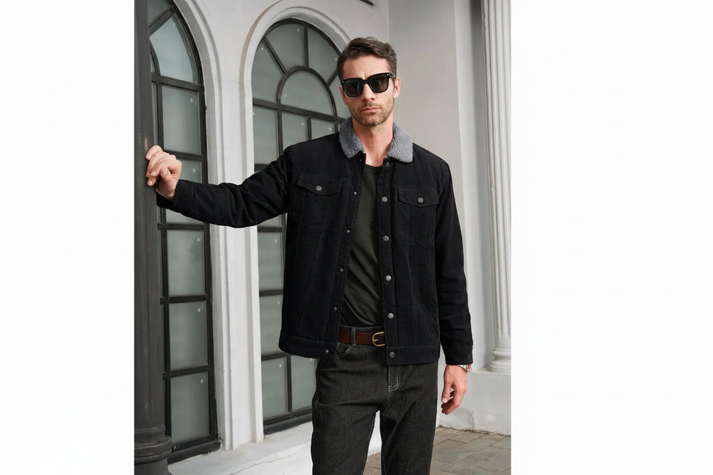 Men Corduroy Jacket Casual Vintage Button Up Coat-HighTouch