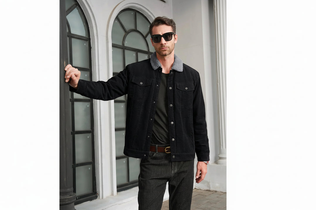 Men Corduroy Jacket Casual Vintage Button Up Coat-HighTouch