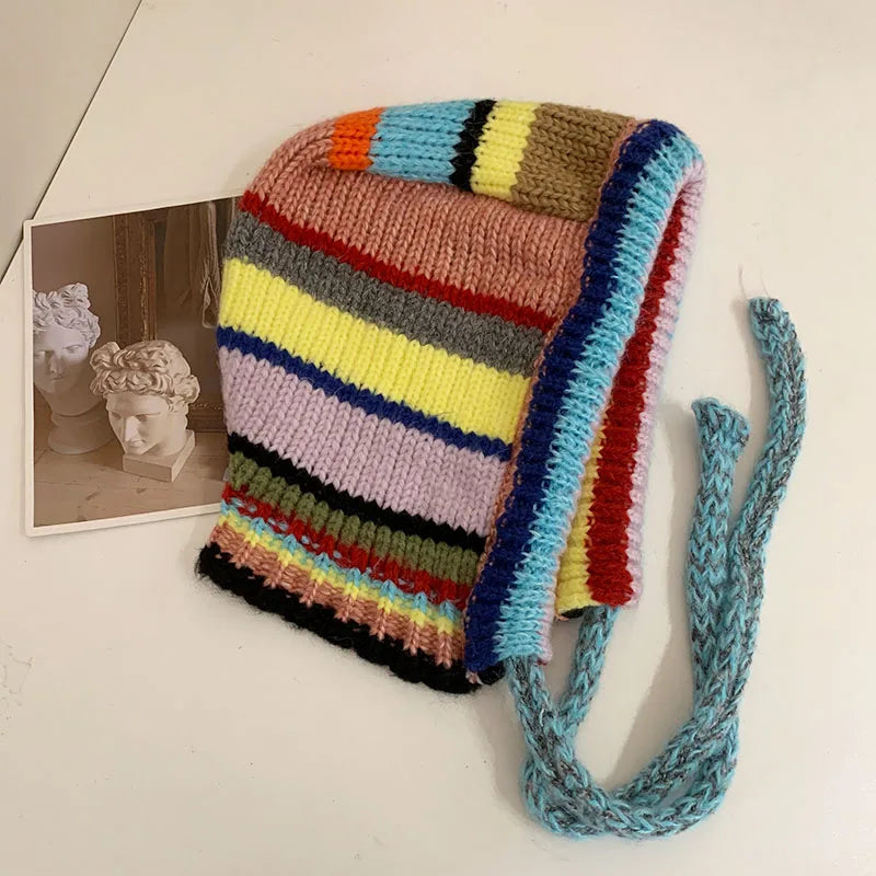 Color-Blocked Striped Warm Earmuffs for Women