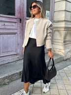 Women’s Satin High Waist Midi Skirt – Elegant Summer Office Skirt-HighTouch