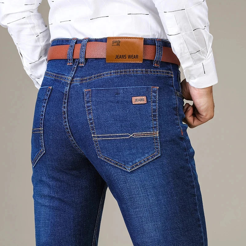 Casual Stretch Straight-Leg Men’s Jeans - Soft Cotton Denim in Black & Navy-HighTouch