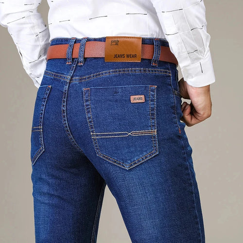 Casual Stretch Straight-Leg Men’s Jeans - Soft Cotton Denim in Black & Navy-HighTouch