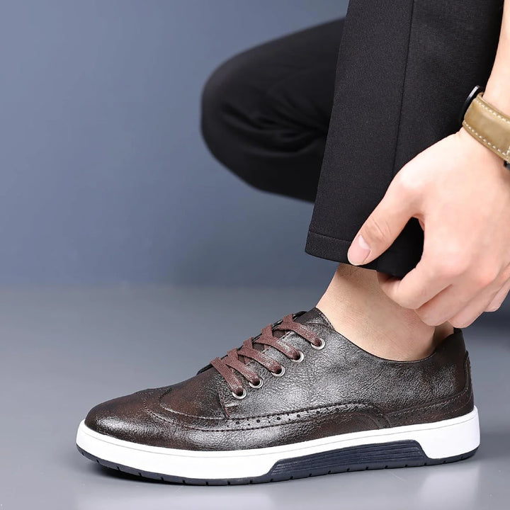 Men’s Leather Brogue Sneakers | Smart Casual Wingtip Oxford Shoes