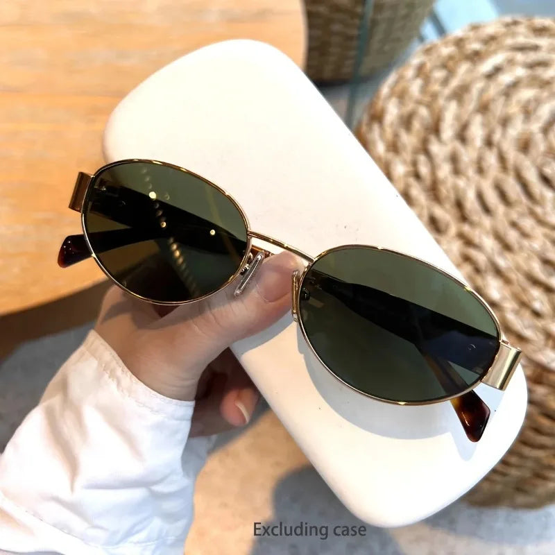 Retro Oval Metal-Frame Sunglasses