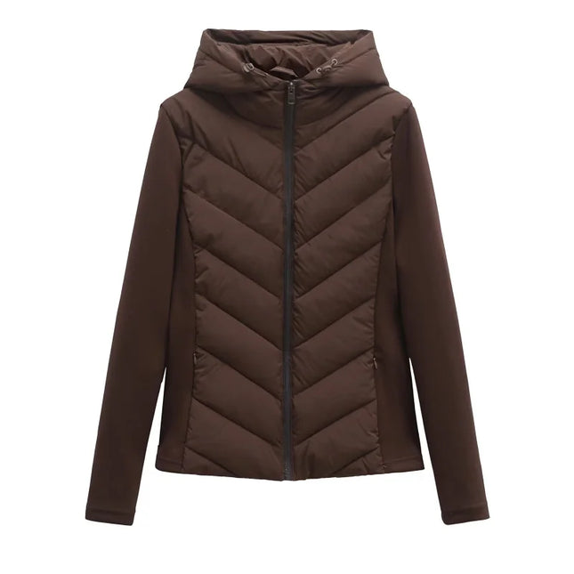 Women’s Elegant Patchwork Cotton Jacket with Standing Collar & Hood