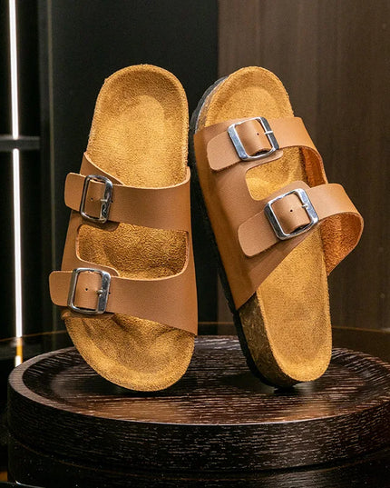 Women's Classic Cork Sandals with Adjustable Buckles – Summer Comfort Slides