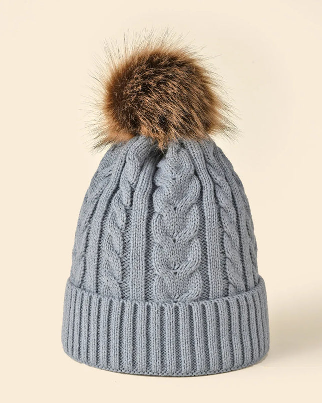 Plush-Pom Knit Flap Beanie for Women