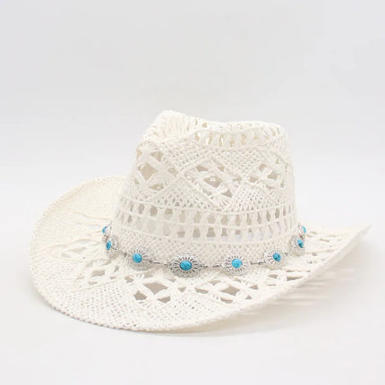 Bohemian Straw Cowboy Sun Hat – Wooden Beads