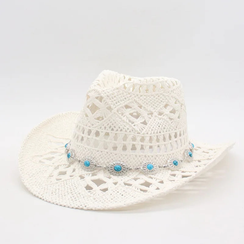 Bohemian Straw Cowboy Sun Hat – Wooden Beads