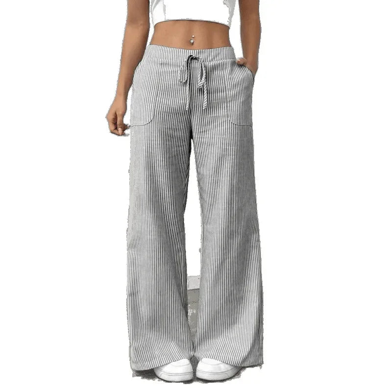 Women’s High-Waisted Loose Wide-Leg Striped Trousers