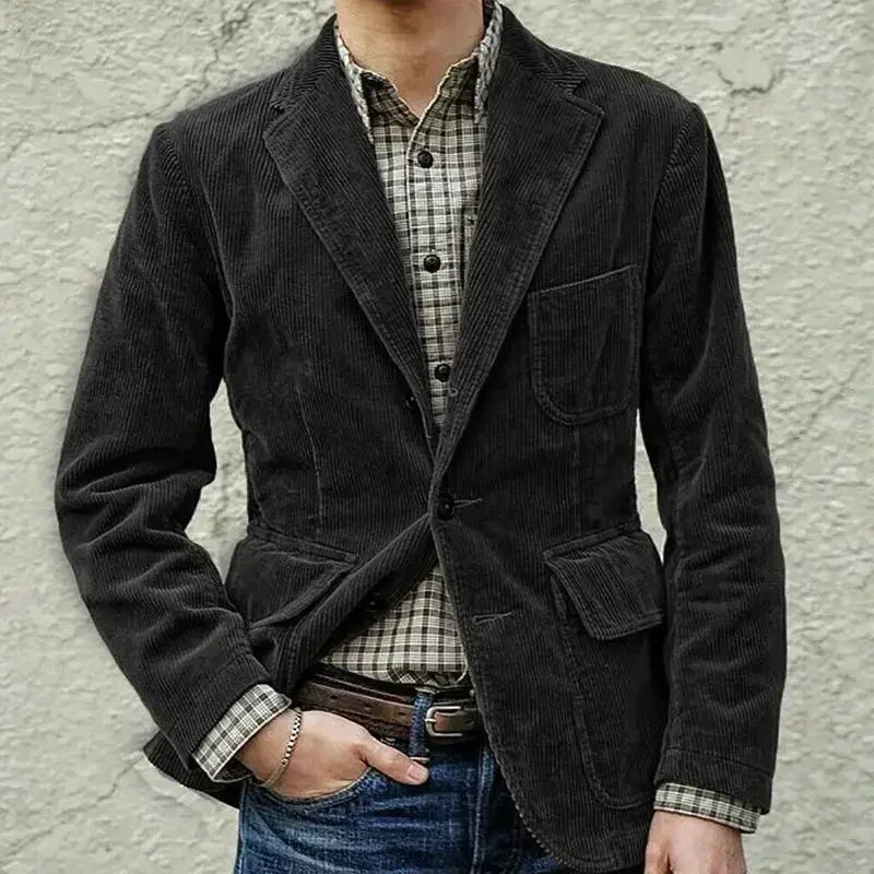 Corduroy Shoulder-Pad Jacket Men-HighTouch