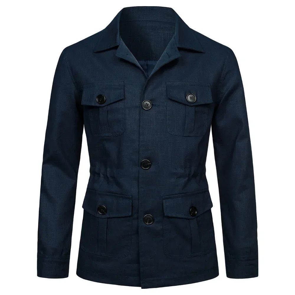 Retro British Linen Safari Jacket for Men-HighTouch