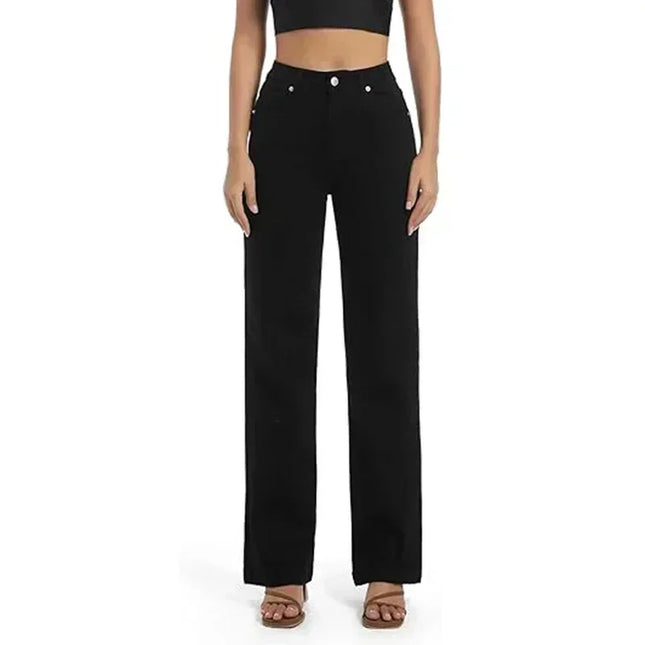 High Waisted White Stretch Straight Leg Jeans