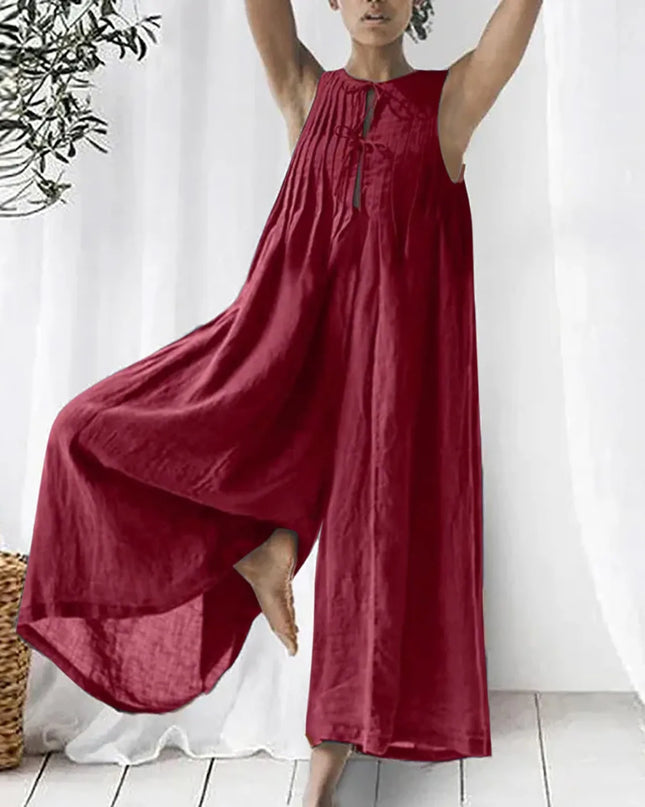 Oversized Chiffon Wide‑Leg Jumpsuit – Sleeveless V‑Neck Summer Romper