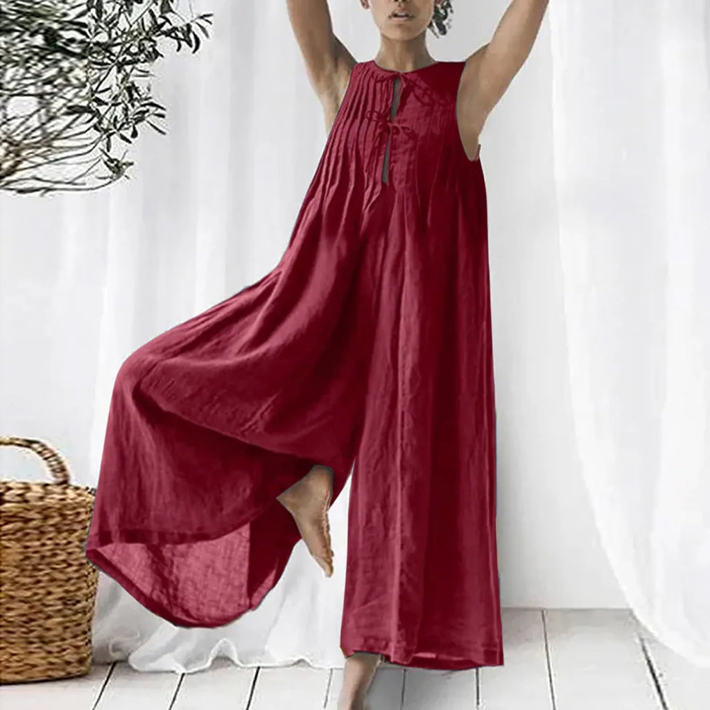 Oversized Chiffon Wide‑Leg Jumpsuit – Sleeveless V‑Neck Summer Romper