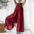 Oversized Chiffon Wide‑Leg Jumpsuit – Sleeveless V‑Neck Summer Romper-HighTouch