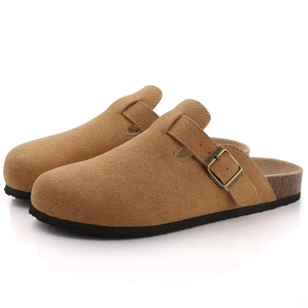 Women’s Cork Slippers with Arch Support – Comwarm Suede Non-Slip Clogs