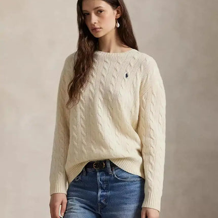 Women’s Cable Knit Wool-Cashmere Crewneck Sweater