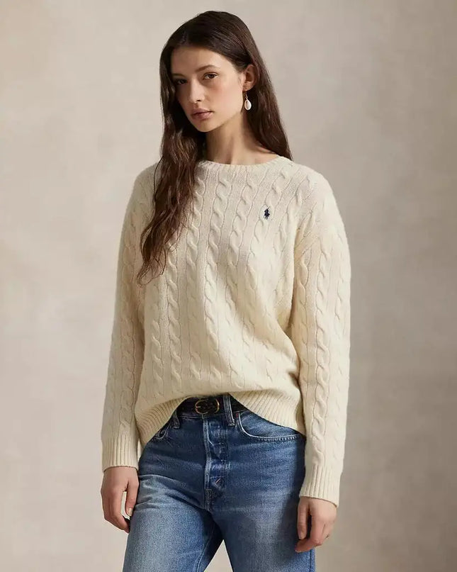 Women’s Cable Knit Wool-Cashmere Crewneck Sweater