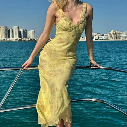 Floral Plunge Backless Maxi Dres