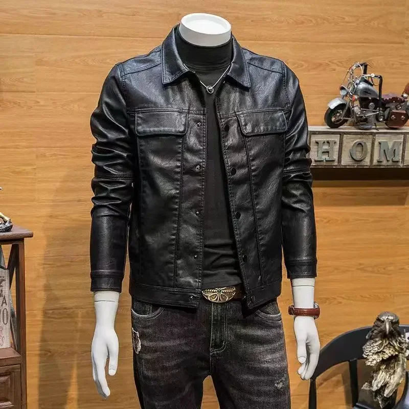 Korean-Style Slim PU Motorcycle Jacket for Men-HighTouch