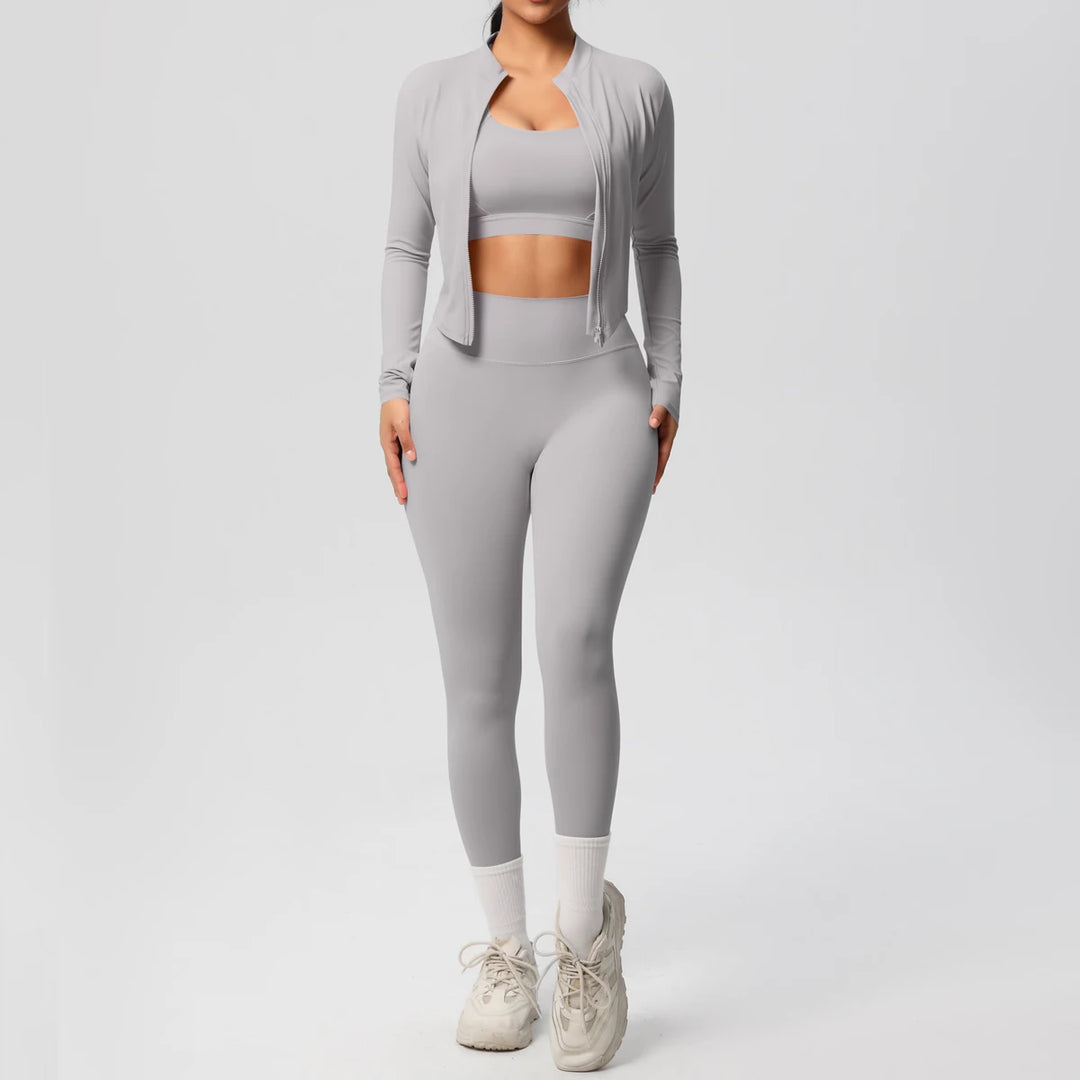 Women Gym Set 3 Piece Workout Outfit Fitness Activewear-HighTouch